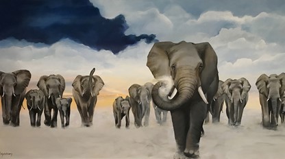 150X80 cm   | Acryl  | Elefanter i morgenrøde